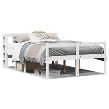 Cama Personas Mayores Cabecero Madera Maciza Blanco 140x200 Cm Vidaxl