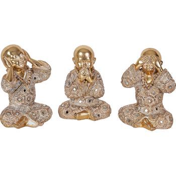 Set 3 Monjes Sentidos Resina Dorado