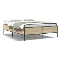 estructura cama madera ingenieria metal roble sonoma 120x200 cm vidaxl