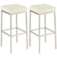 conjunto de 2 taburetes de bar con reposapies diseno sencillo altura 85 cm en pvc crema y acero inoxidable 100004374