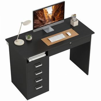 Escritorio De Oficina Negro De Tablero Melaminado Con Cinco Cajones, 110 X 50 X 76 Cm – Negro