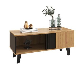 Mesa de centro 100 x 60 x 45 cm - diseño en madera de color y negro, mesa de salón con cajones - natural