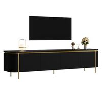 mueble tv negro 180 cm con 6 puertas diseno acanalado y patas de metal mdf