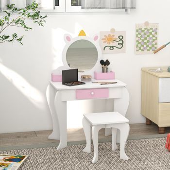 Tocador Infantil Con Taburete Y Espejo Blanco Zonekiz
