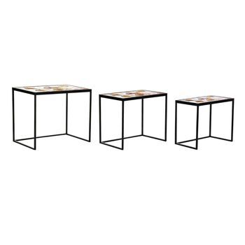 Mesita Auxiliar Set 3 Metal Cristal 60x40x50 Hojas