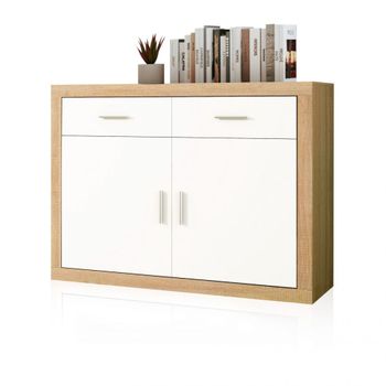 Aparador de 2 puertas y 2 cajones alta capacidad 120 cm cambria blanco