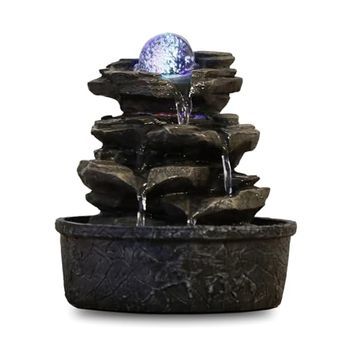Fuente De Poliresina Little Rock, Marrón Oscuro, 20 X 20 X 23 Cm Zenlight