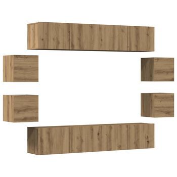 Muebles Tv De Pared 8 Uds | Mueble De Salón | Mesa De Tv Madera Ingeniería Roble Artesanal