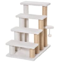 pawhut escalera para gatos de 4 niveles cubierto de suave felpa poste de yute bola colgante 60x40x64 cm blanco