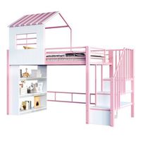 cama alta 90x200 cm diseno de casa barandilla alta estante de almacenamiento escaleras rosa