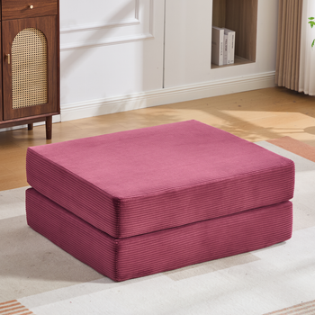 Puff Convertible En Cama - Mueble Para Salón - Pana - Rojo Vino (109x95x43cm)