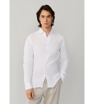 Hackett London para hombre. HM3010636 Camisa de lino teñida fit tailored blanco (M), Casual, Manga larga
