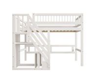 cama alta de madera maciza 90x200 - con escalera y armario de almacenamiento cama individual para ninos y jovenes - blanco
