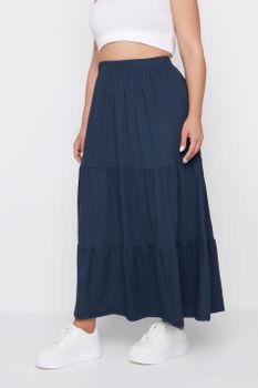Yours Falda Larga Azul Marina Con Textura, Mujer Curvy Y Tallas Grandes, Yours