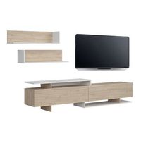 mueble tv orlis salon 2 puertas abatibles y 2 estantes en colores roble artisan y blanco mate de melamina 46x200x33 cm
