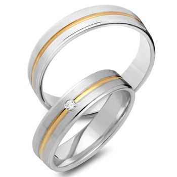 Alianzas 14 quilates oro blanco amarillo con diamante