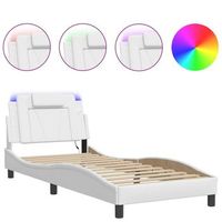 cama para adulto  cama individual  estructura cama con luces led cuero sintetico blanco 90x200 cm