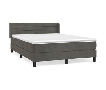 Cama box spring con colchón terciopelo gris oscuro 140x200 cm rayas horizontales