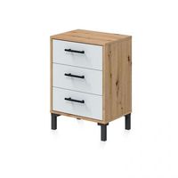 mesita de noche de 3 cajones 40x33 cm leia blanco artik blanco mate - roble nodi 40 x 55 x 33 cm