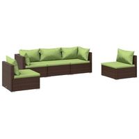 set muebles de jardin 5 piezas y cojines ratan sintetico marron vidaxl