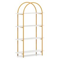 costway estanteria arqueada libreria moderna 4 niveles estructura metalica organizador almacen hogar oficina dorado y blanco
