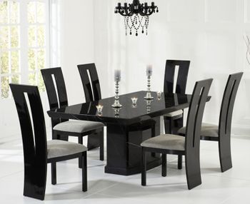 Carvelle 160cm Black Pedestal Marble Table with Verbier Chairs