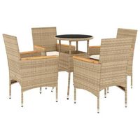 set comedor jardin 5 uds  mueble jardin mesa y sillas cojines ratan sintetico vidrio beige
