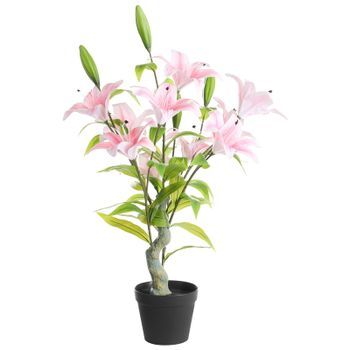 Planta Artificial En Maceta Con Flores Decoración Moderna De Plástico Para Interiores Hecha A Mano 85 Cm Rosa Liliarium