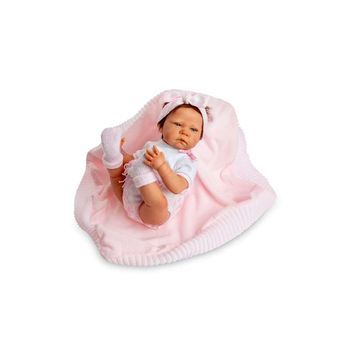 Muñeca Sweet Reborn Niña Con Toquilla Rosa, Hecho Artesanalmente 50cm