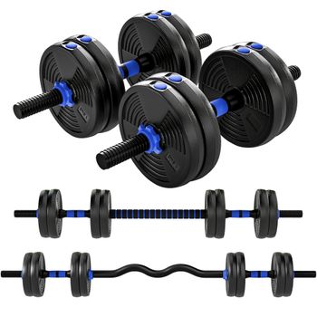 SPORTNOW Kit de pesas musculación pesas ajustables 15 kg 3 en 1, set de peso ajustable con barra de extensión negro