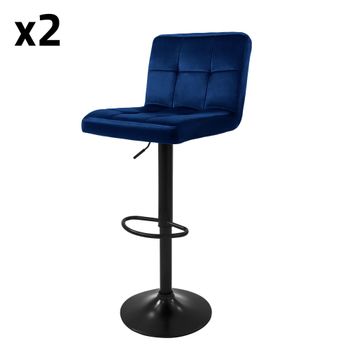 Set 2x Taburetes giratorios de bar terciopelo azul altura 63-83cm