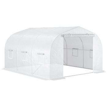 Outsunny Invernadero en Túnel de Jardín med 3,5x3x2 m con Puerta y 6 Ventanas Enrollables Acero galvanizado y lona PE de alta densidad   Aosom España