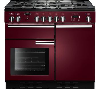 RANGEMASTER Professional 100 Dual Fuel Range Cooker - Cranberry & Chrome, Cranberry