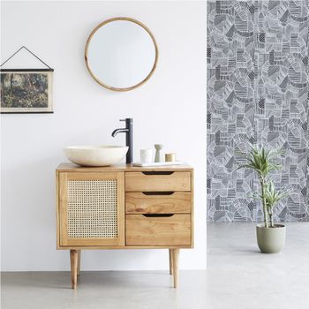 Mueble de lavabo de mindi macizo y rejilla 85 cm