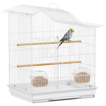 Jaula para pájaros Pawut con 4 puertas, 2 perchas, bandeja deslizante, para pájaros inseparables, loros, pinzones, con pajaritos, 47,5x36 x cm, Blanco