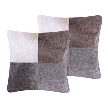 Conjunto De 2 Cojines De Piel De Vaca Algodón Gris 45 X 45 Cm Patchwork Nelland