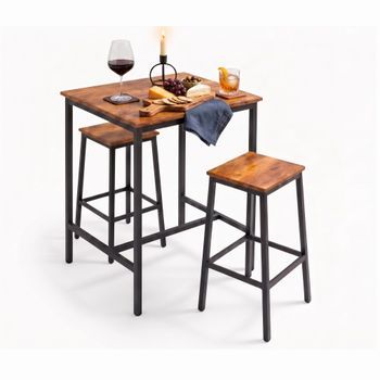 Marctani Juego De Mesa Alta Para Cocina Con 2 Taburetes, Set De 3 Piezas Estilo Industrial, Mesa Bar 90x60 Cm Con Estructura De Metal Y Mdf