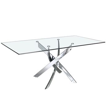 Mesa comedor rectangular cristal templado y acero cromado
