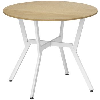 HOMCOM Mesa de Comedor Redonda para 2 Personas Mesa de Cocina Industrial Patas Curvadas de Acero 90x90x76 cm Natural y Blanco