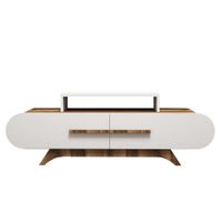 mueble de tv 2 puertas decorado nogal y blanco l145 cm