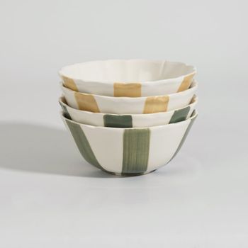 Set de 4 cuencos de cerámica blanco y verde