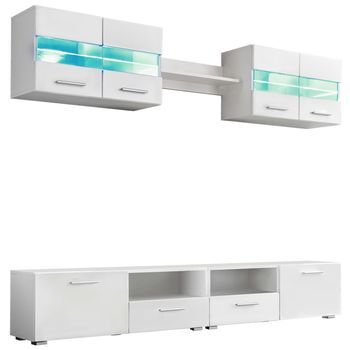 Mueble De Salón De Tv Con Luces Led Blanco Brillante 5 Piezas Vidaxl