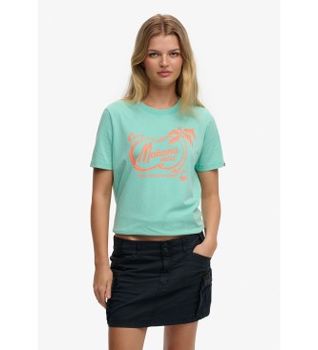 Superdry para mujer. W1011746A Camiseta Roadside Trade Relaxed turquesa (XS), Casual, Algodón, Manga corta