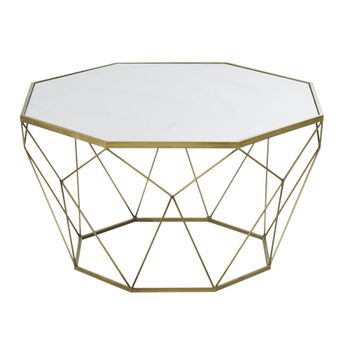 Mesa de centro de mármol blanco y metal color latón dorado D.80