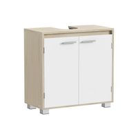 armario bajo lavabo de bano con compartimentos y patas beige natural  blanco nube