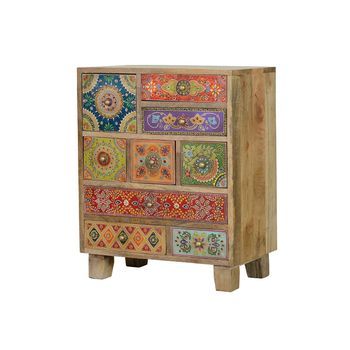 Mesita En Madera De Mango Pintado A Mano Multicolor