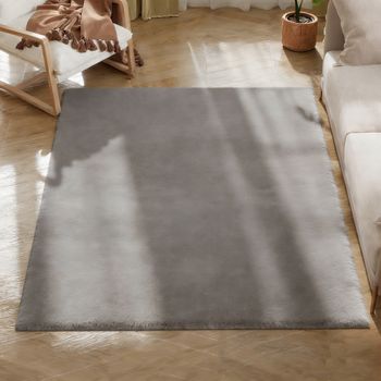 Alfombra HOMCOM para salón, 160x120 cm, pelo largo, lavable a máquina, antideslizante, piel sintética, para salón, dormitorio