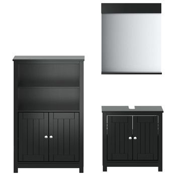 Juego De Muebles De Baño Berg 3 Pzas Madera Maciza Pino Negro Vidaxl