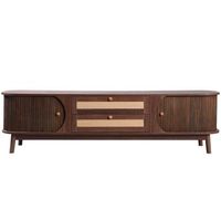 mueble tv de madera maciza y ratan 170 cm - 2 cajones y 2 puertas - estilo rustico - marron