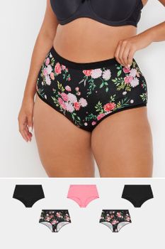 Yours 5 Pack Curve Black Floral Print Full Briefs